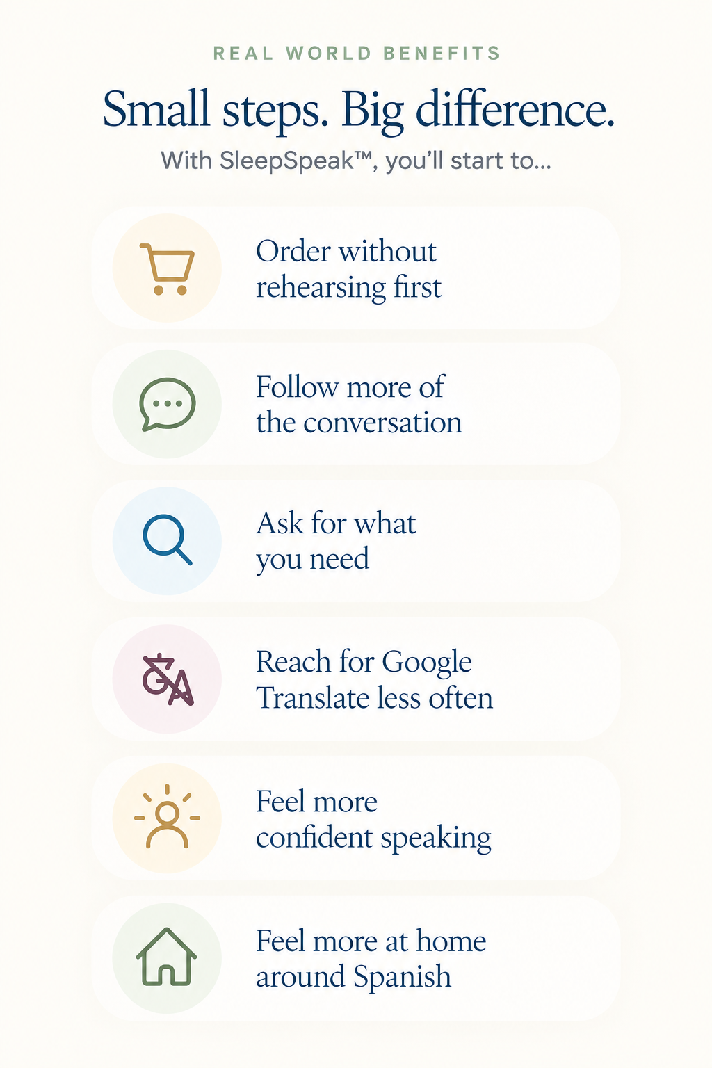 Small steps. Big difference. SleepSpeak benefits graphic mobile